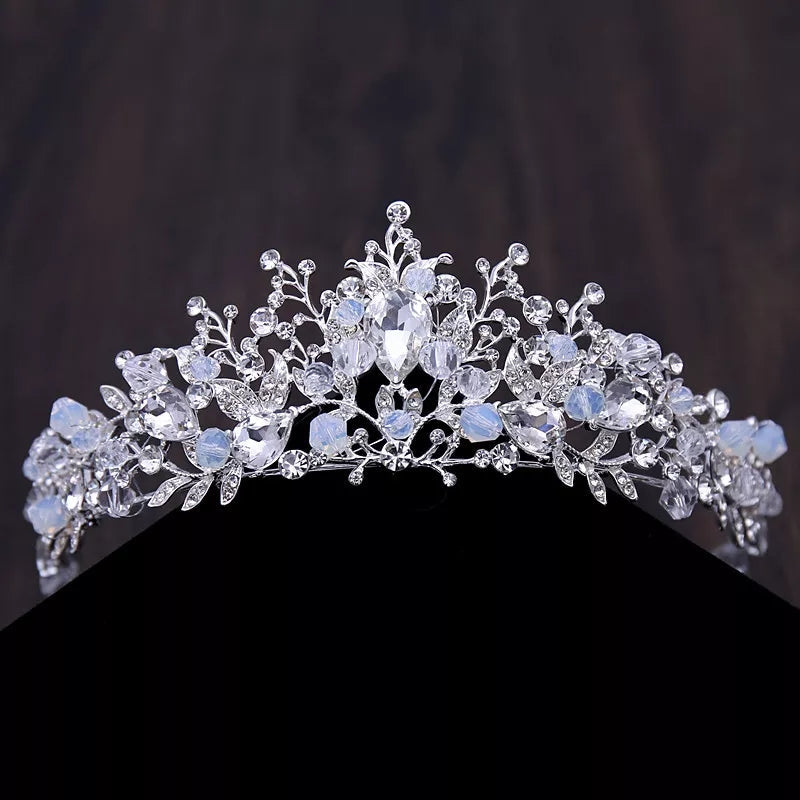 Silver & Light Blue Princess Tiara – Queen Headdress for Bridal or Cosplay