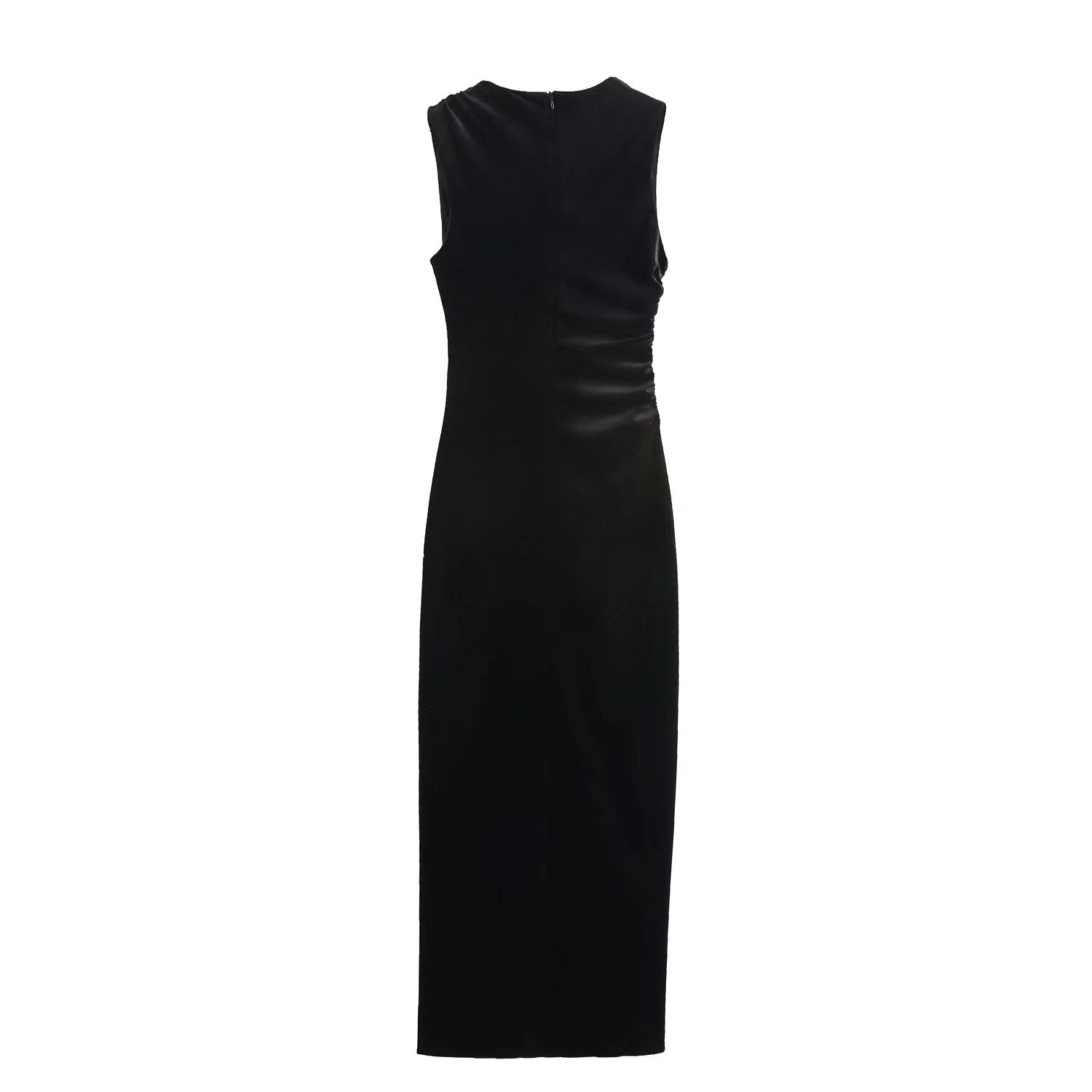 Spring Women Elegant Velvet Texture Pleated Midi Dress