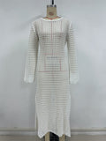 Spring Summer Vacation Beach Blouse Sexy Knitted Hollow Out Cutout out Maxi Dress Beach Cover Up Dress
