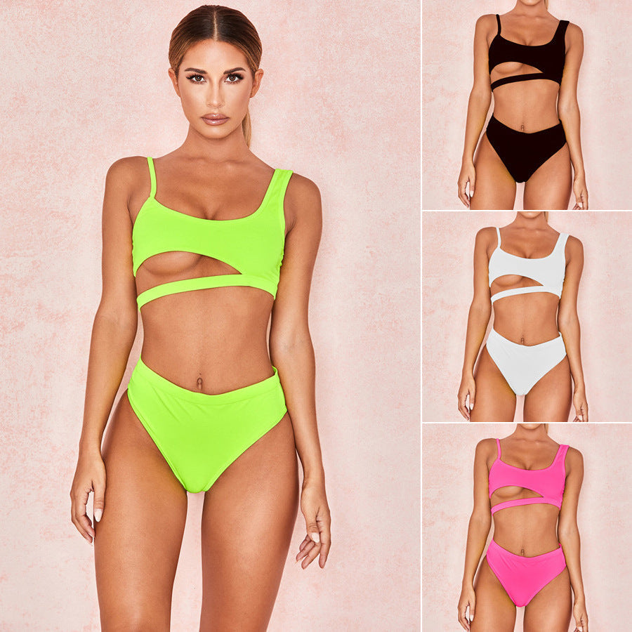 Solid Color Women's Swimwear Bandage Design