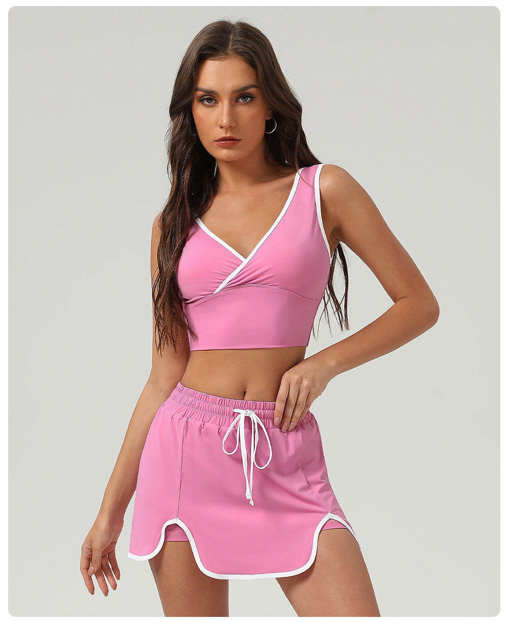 Summer Sports Casual Suit Running Exercise Vest Short Skirt Golf Suit Badminton Tennis Women