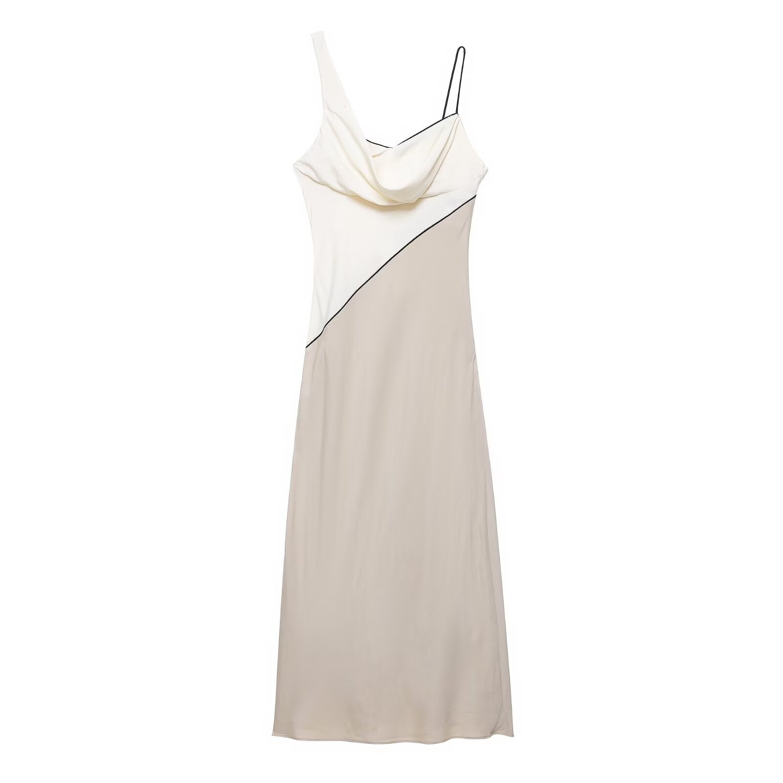 Women Clothing Summer Elegant Sexy V neck Mid Length Strap Stitching Midi Dress