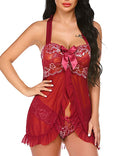 Women's Sleepwear Lace Stitching Mesh Transparent Halter Bow Pajamas