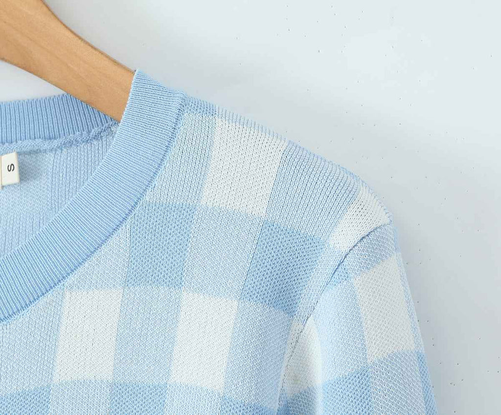 French Plaid Knit Cardigan Sweater