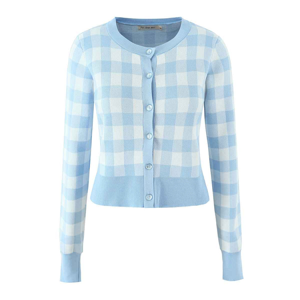 French Plaid Knit Cardigan Sweater