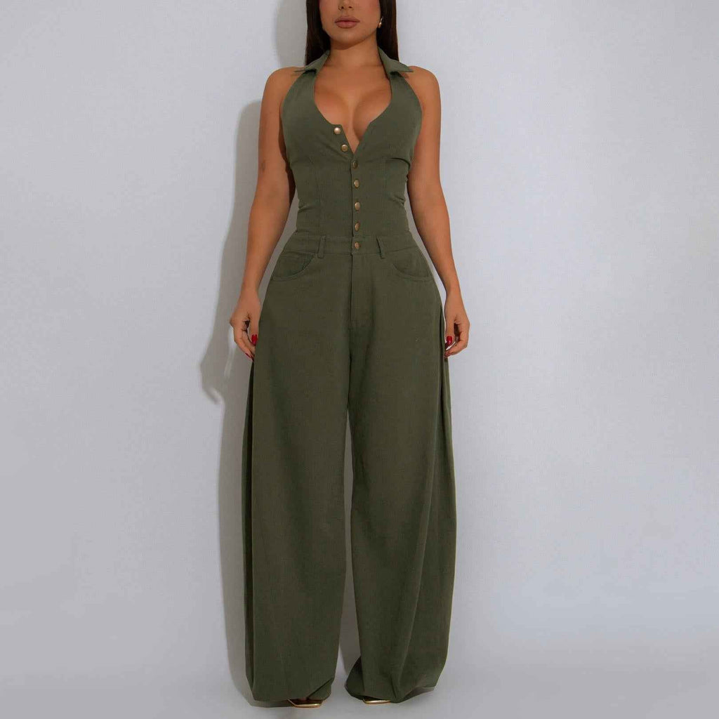 Sleeveless Backless Casual Jumpsuit w Pockets