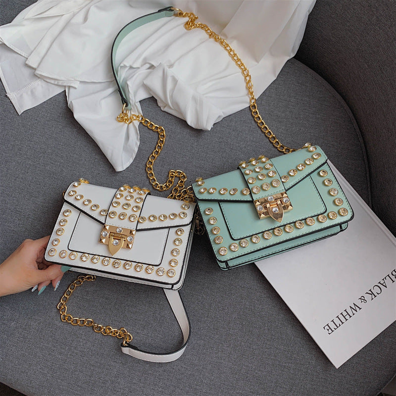 Women's Rhinestone Chain Bag - Rivet Shoulder Handbag for Evening
