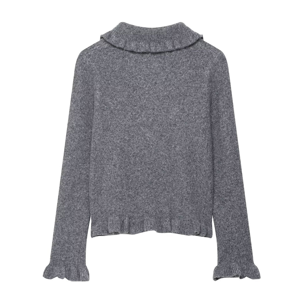 Early Autumn Women Clothing Commuting Solid Color Laminated Decoration Knitwear Coat