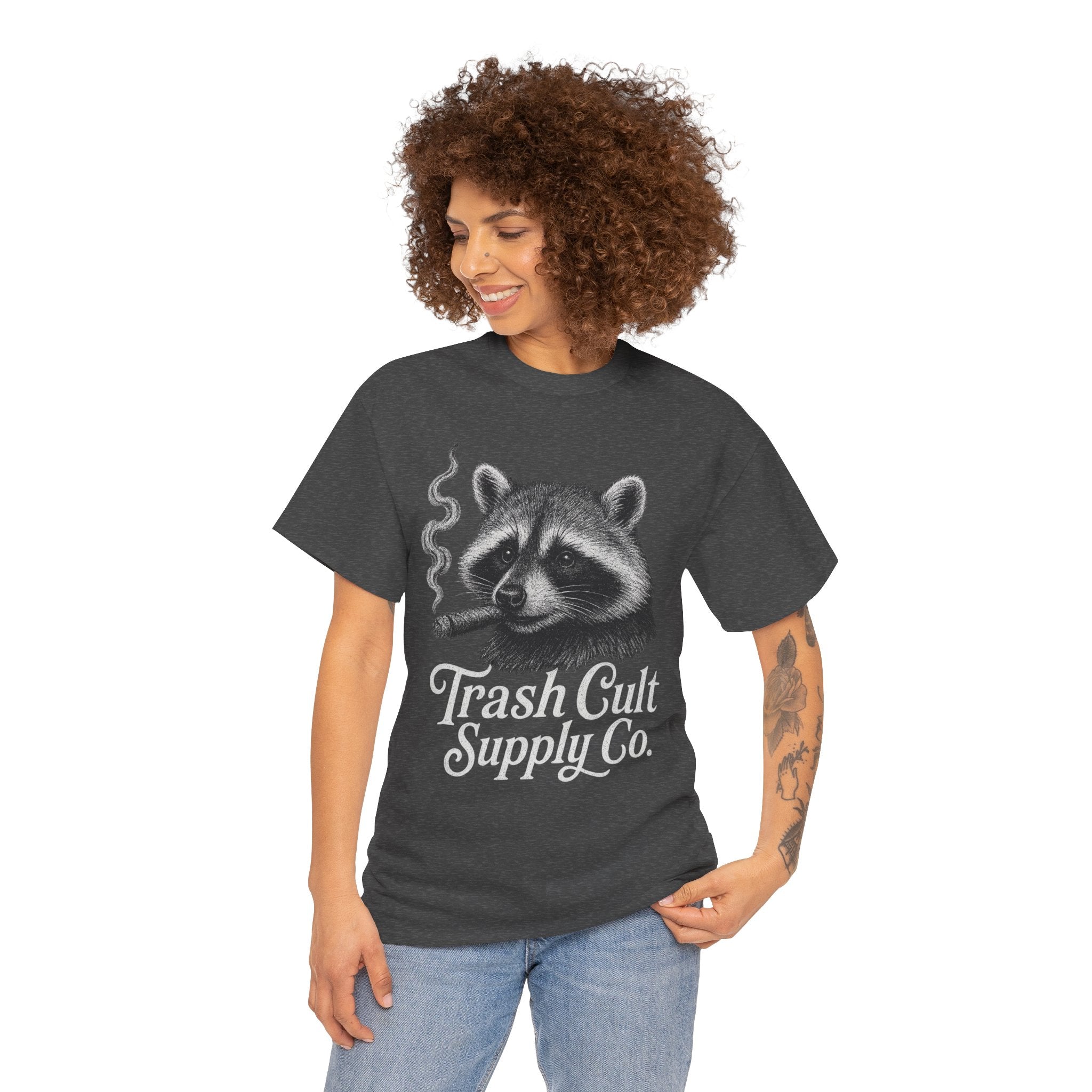 Monochrome Raccoon Cigar Shirt – Trash Cult Supply Co. | Gildan 5000 Tee