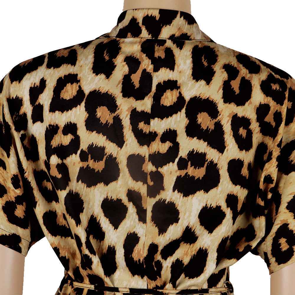 Leopard Print Lace up Collared One Piece Nightclub Uniform Jumpsuit