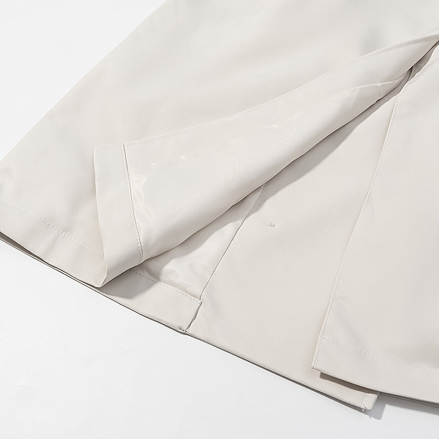 Solid Color Double Breasted Long Windbreaker Jacket