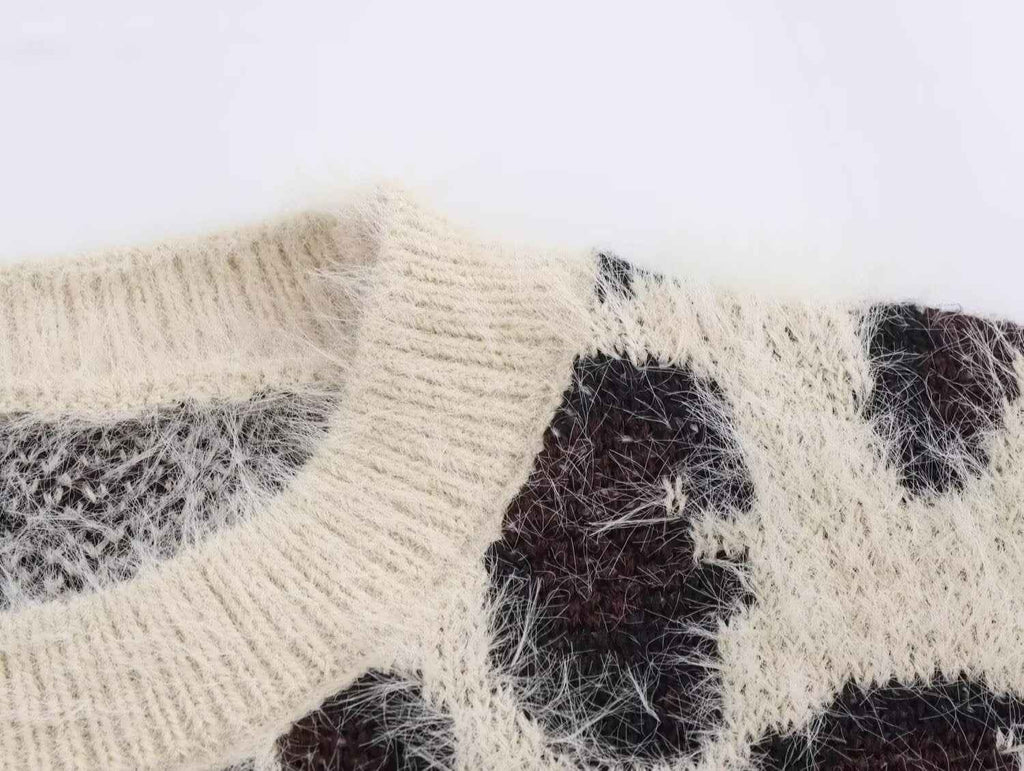Leopard Jacquard Pullover Knitted Long Sleeve Sweater