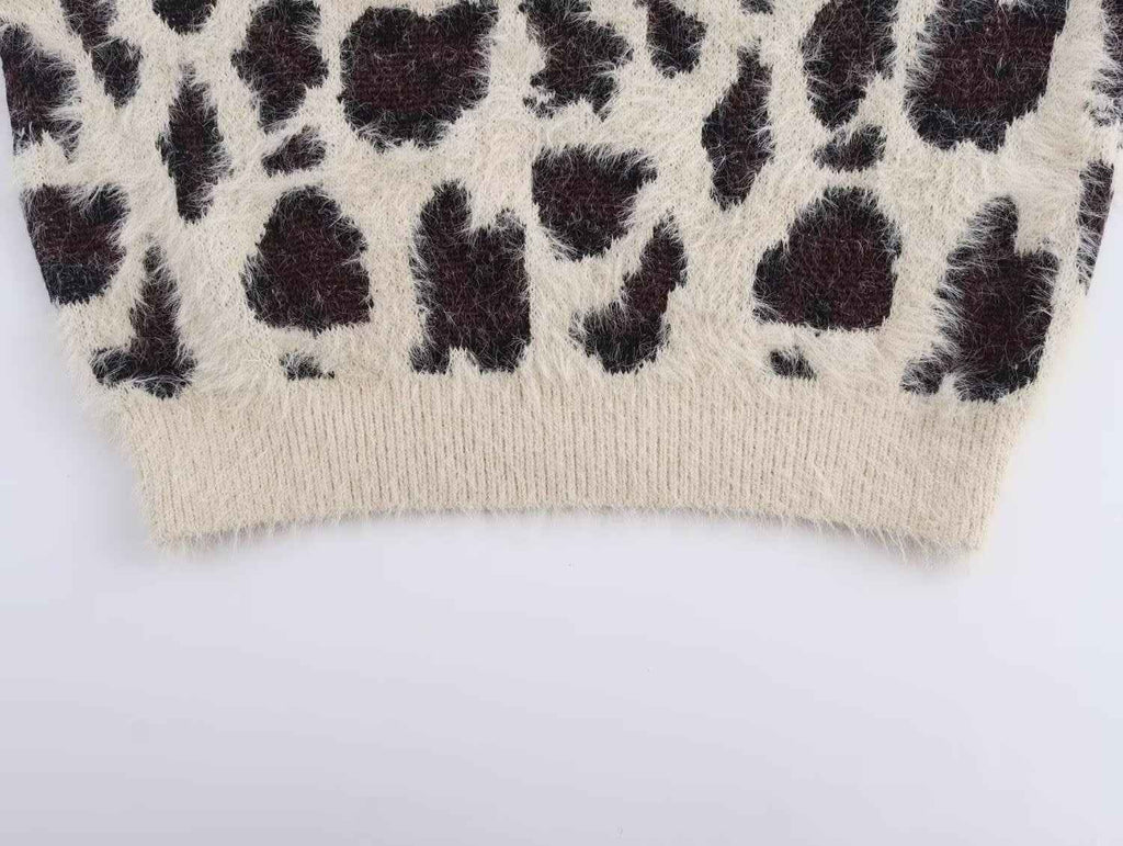 Leopard Jacquard Pullover Knitted Long Sleeve Sweater