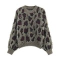 Leopard Jacquard Pullover Knitted Long Sleeve Sweater