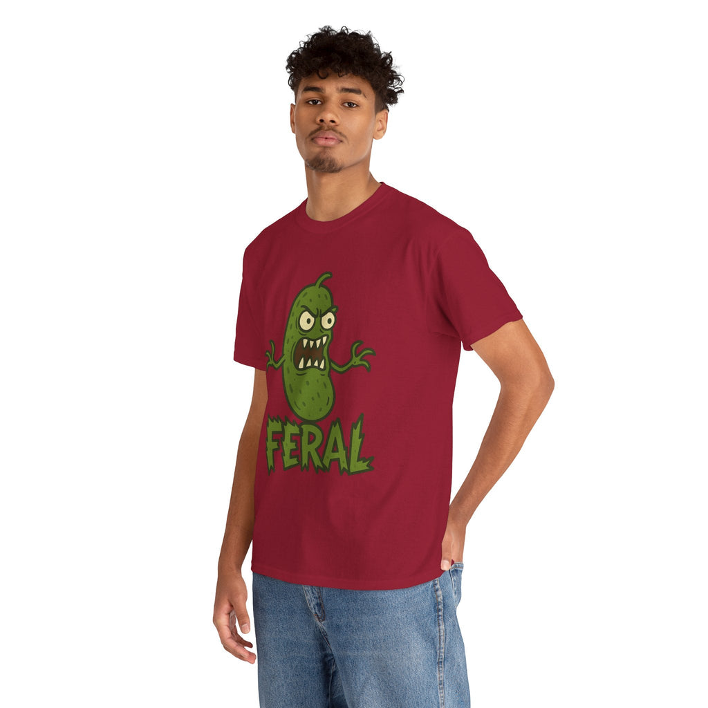 Feral Pickle Cartoon Tee – Trashcore Angry Pickle Shirt – Gildan 5000 Unisex Heavy Cotton