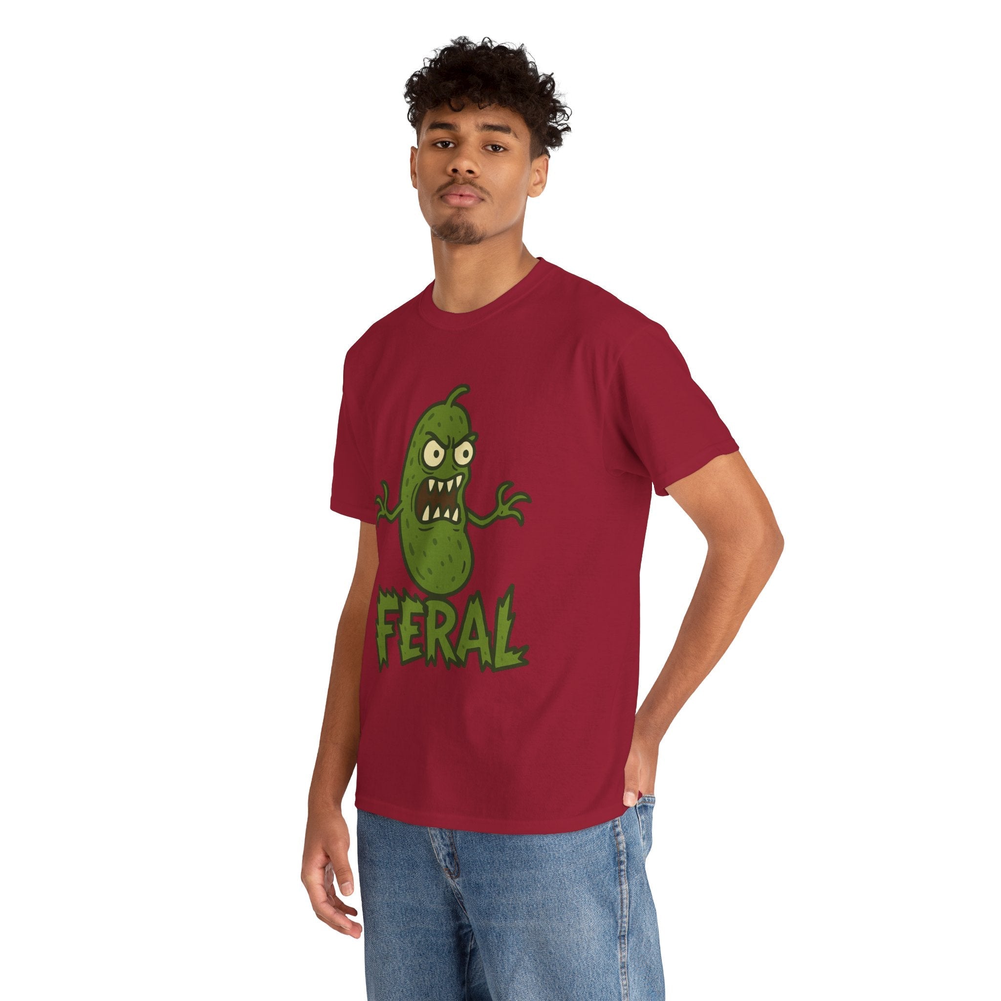 Feral Pickle Cartoon Tee – Trashcore Angry Pickle Shirt – Gildan 5000 Unisex Heavy Cotton