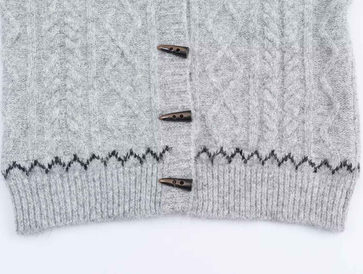 Stylish Simple Hooded Horn Button Knitted Jacket