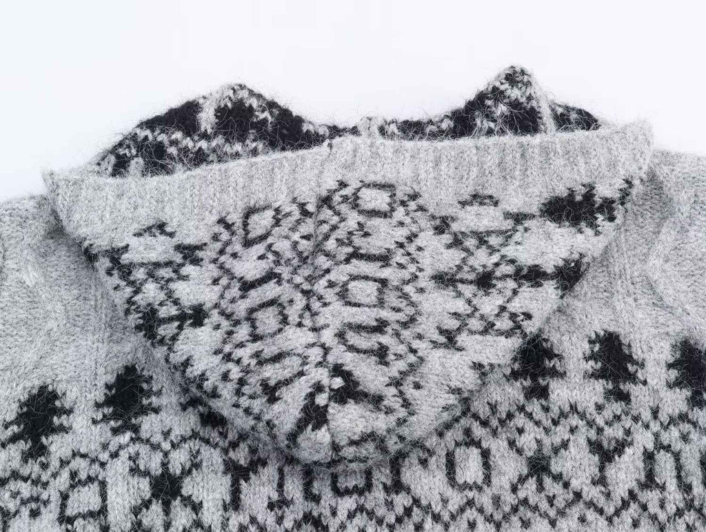Stylish Simple Hooded Horn Button Knitted Jacket