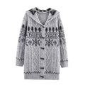 Stylish Simple Hooded Horn Button Knitted Jacket
