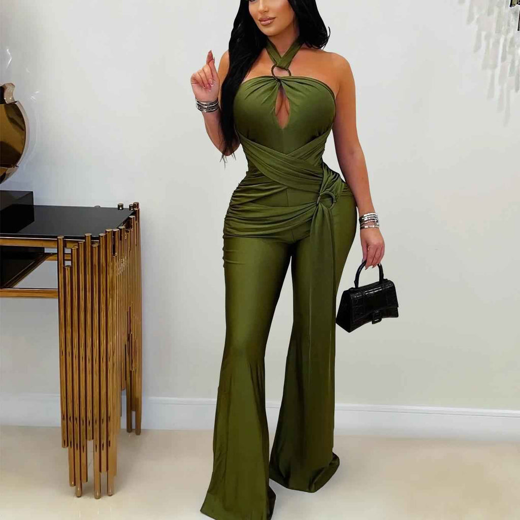 Solid Color Elegant Halter Jumpsuit