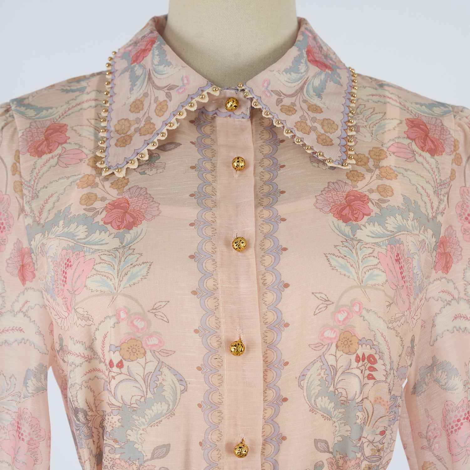 Women's Slimming and Figure Enhancing Beaded Lapel Long Sleeved Blouse And Bottoms Set