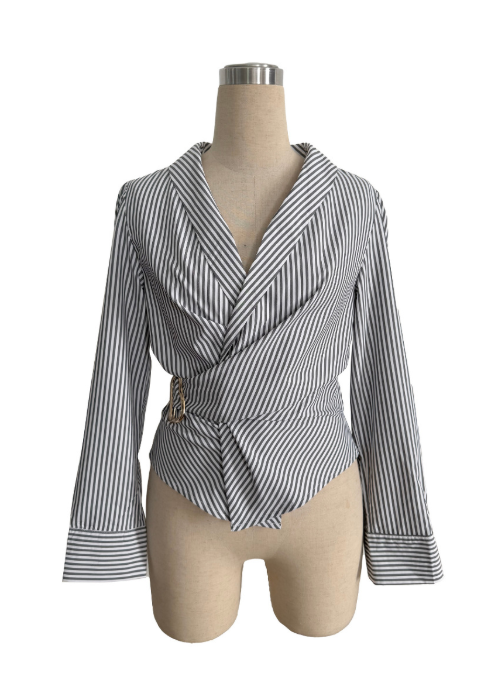 Irregular Asymmetric Metal Special Shaped Button Blouse