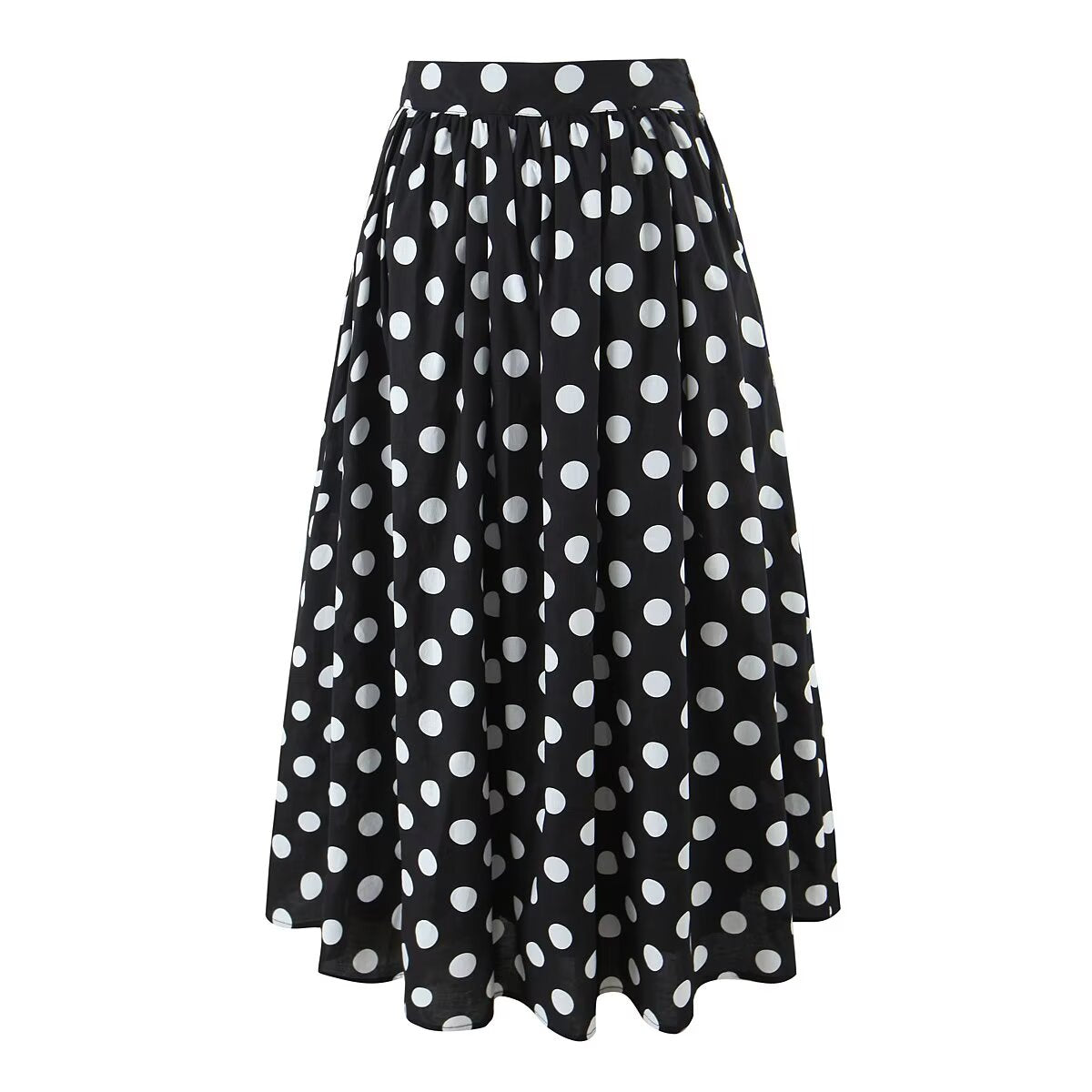 Summer Polka Dot High Waist Slimming Mid Length Big Hem A line Skirt Set