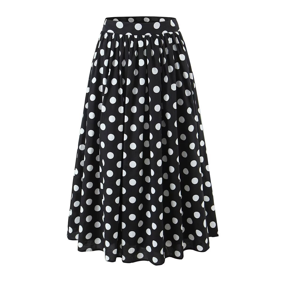 Summer Polka Dot High Waist Slimming Mid Length Big Hem A line Skirt Set