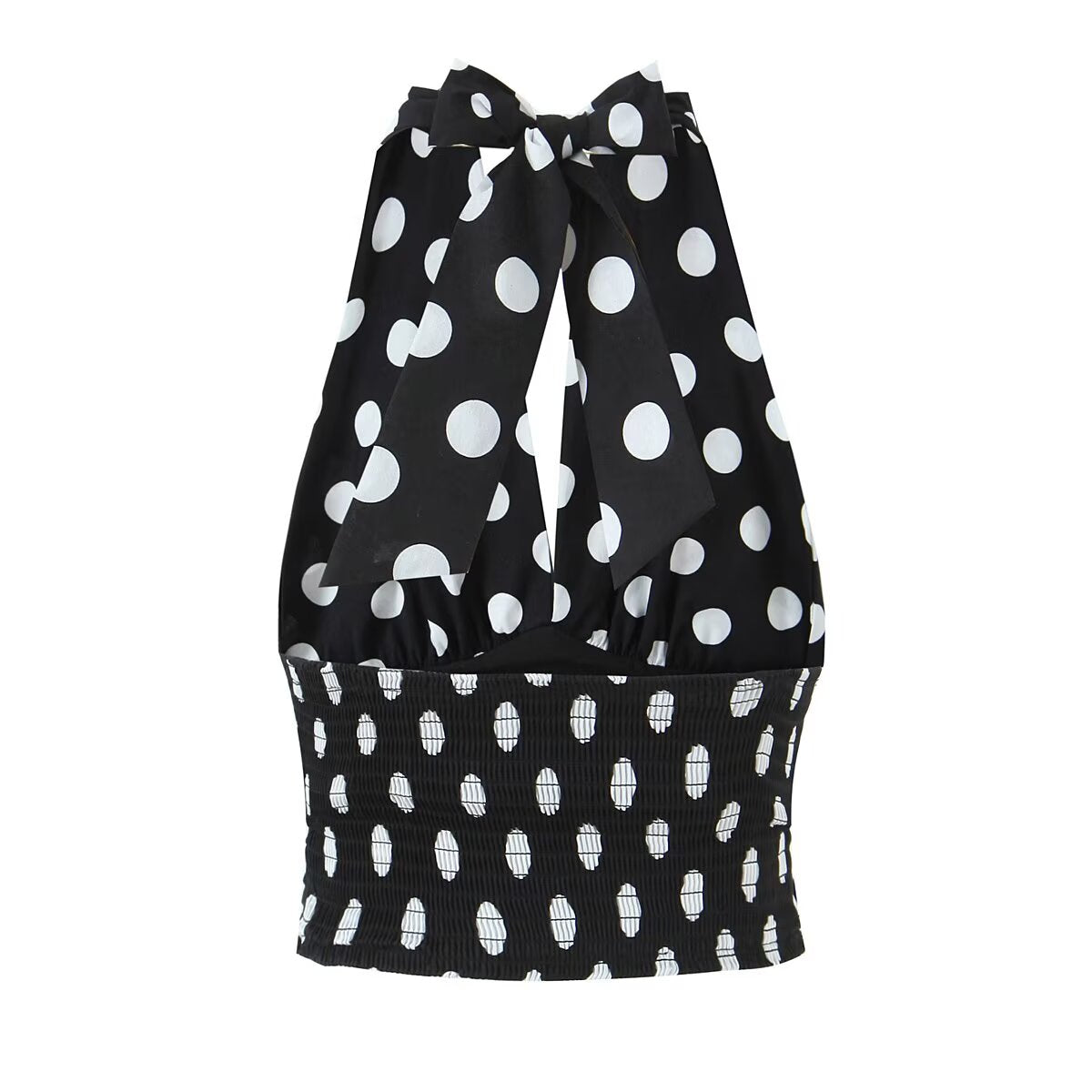 Summer Polka Dot High Waist Slimming Mid Length Big Hem A line Skirt Set