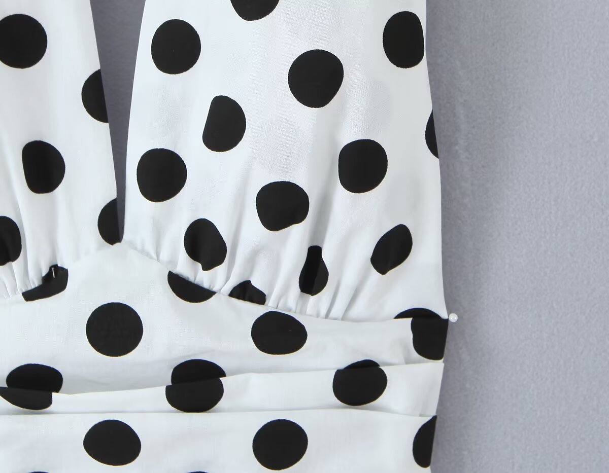 Summer Polka Dot High Waist Slimming Mid Length Big Hem A line Skirt Set
