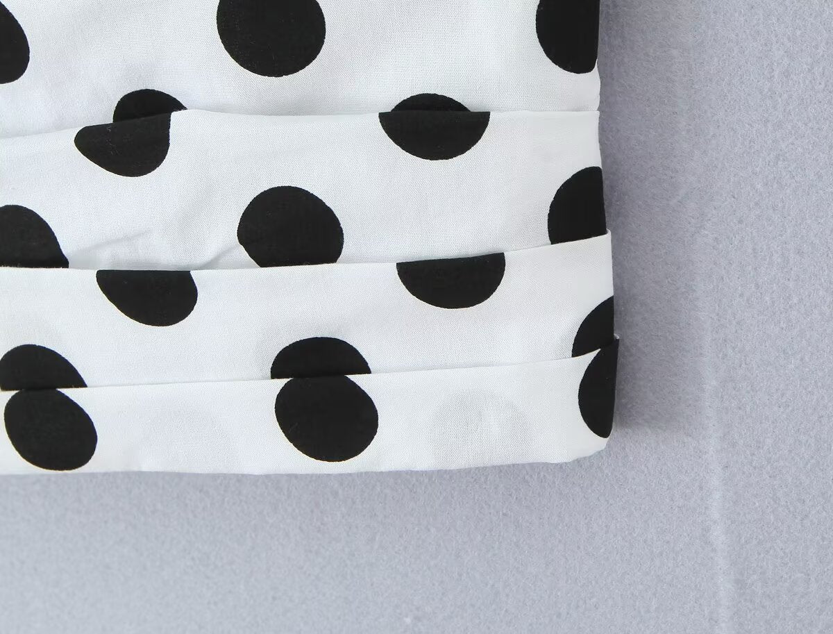 Summer Polka Dot High Waist Slimming Mid Length Big Hem A line Skirt Set
