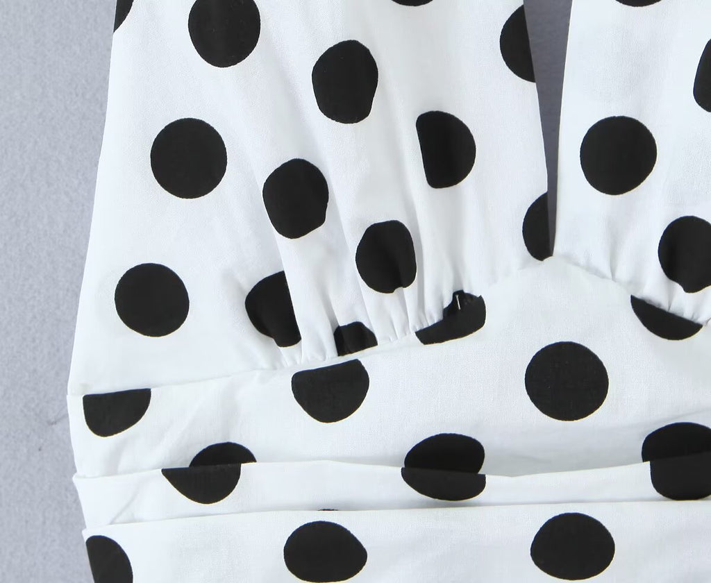 Summer Polka Dot High Waist Slimming Mid Length Big Hem A line Skirt Set