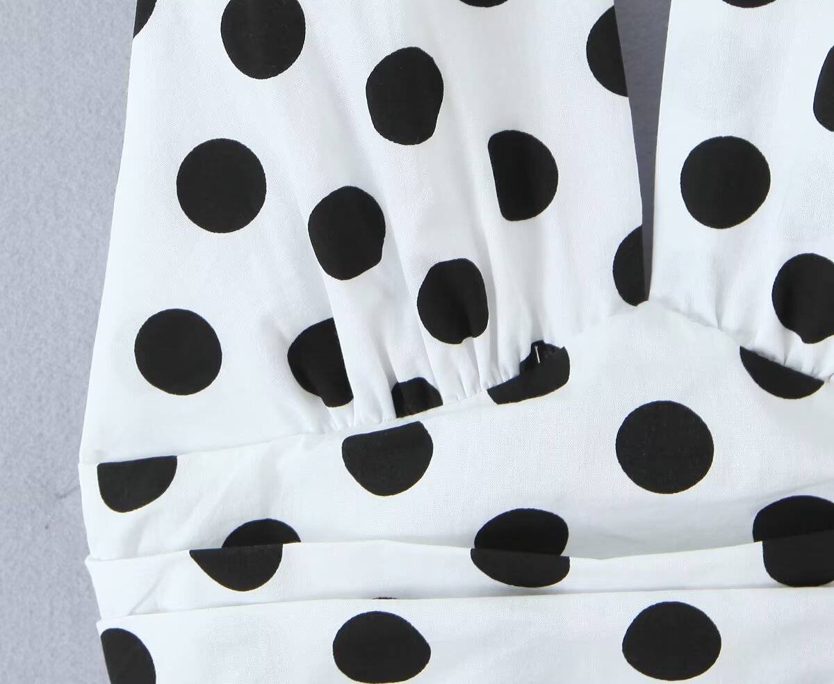 Summer Polka Dot High Waist Slimming Mid Length Big Hem A line Skirt Set