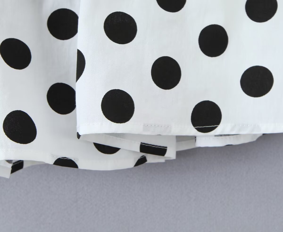Summer Polka Dot High Waist Slimming Mid Length Big Hem A line Skirt Set
