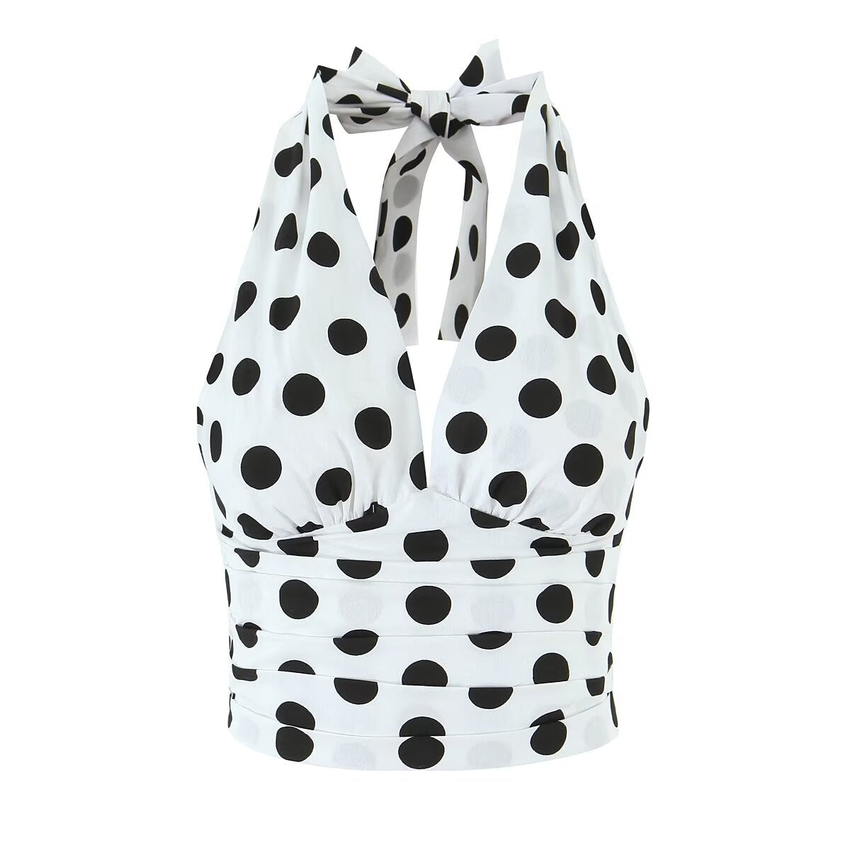 Summer Polka Dot High Waist Slimming Mid Length Big Hem A line Skirt Set