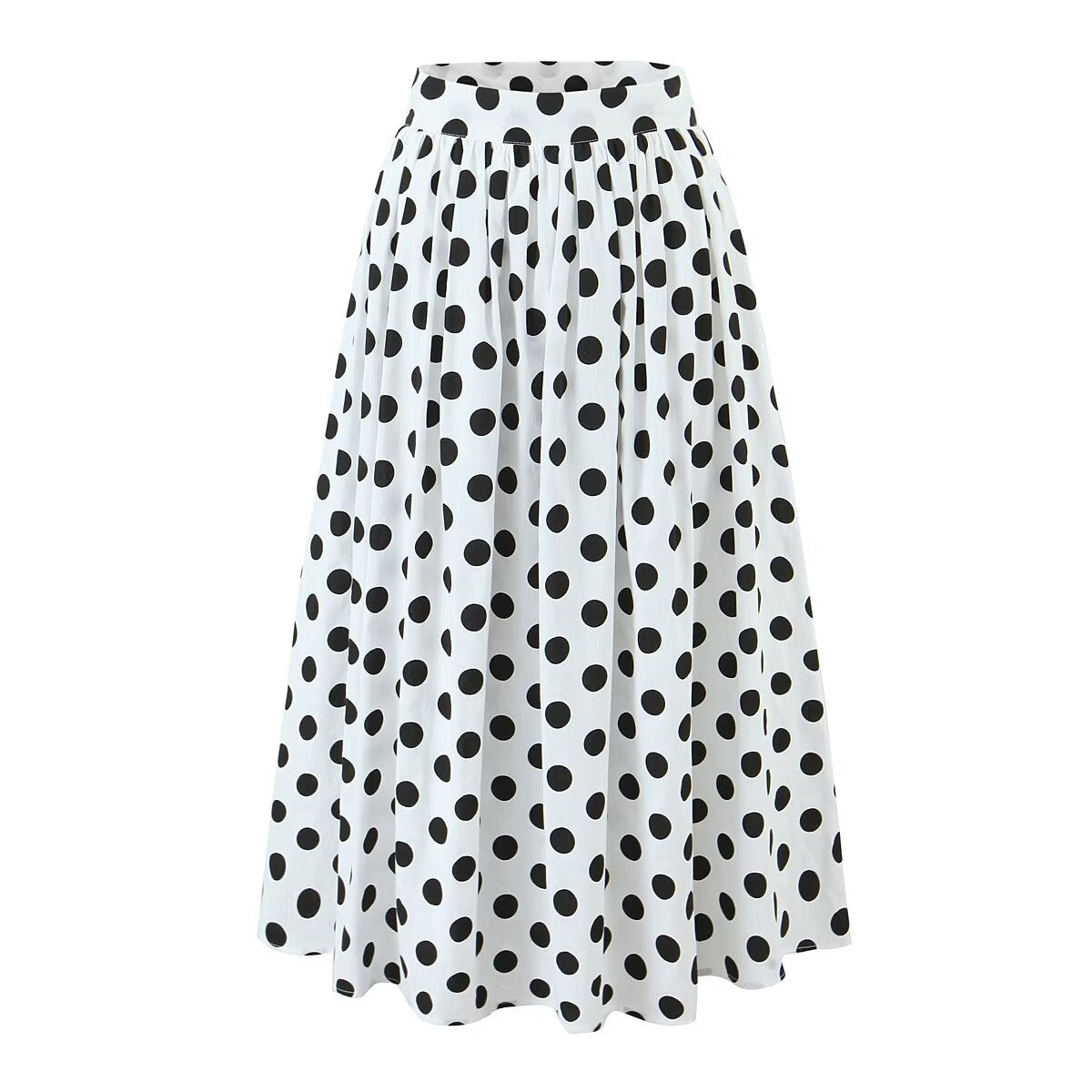 Summer Polka Dot High Waist Slimming Mid Length Big Hem A line Skirt Set