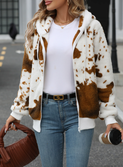 Plush Printed Cardigan Sweatshirt