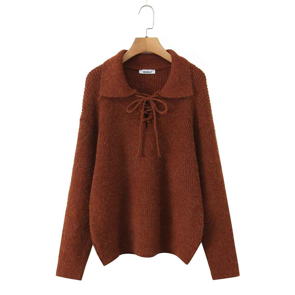 Women's Rope Collar Polo Pullover Sweater