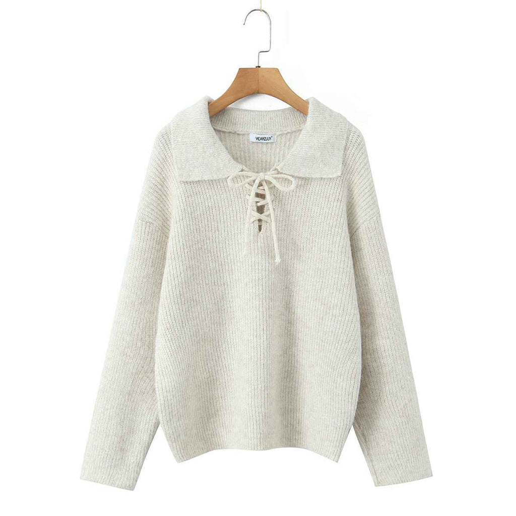 Women's Rope Collar Polo Pullover Sweater