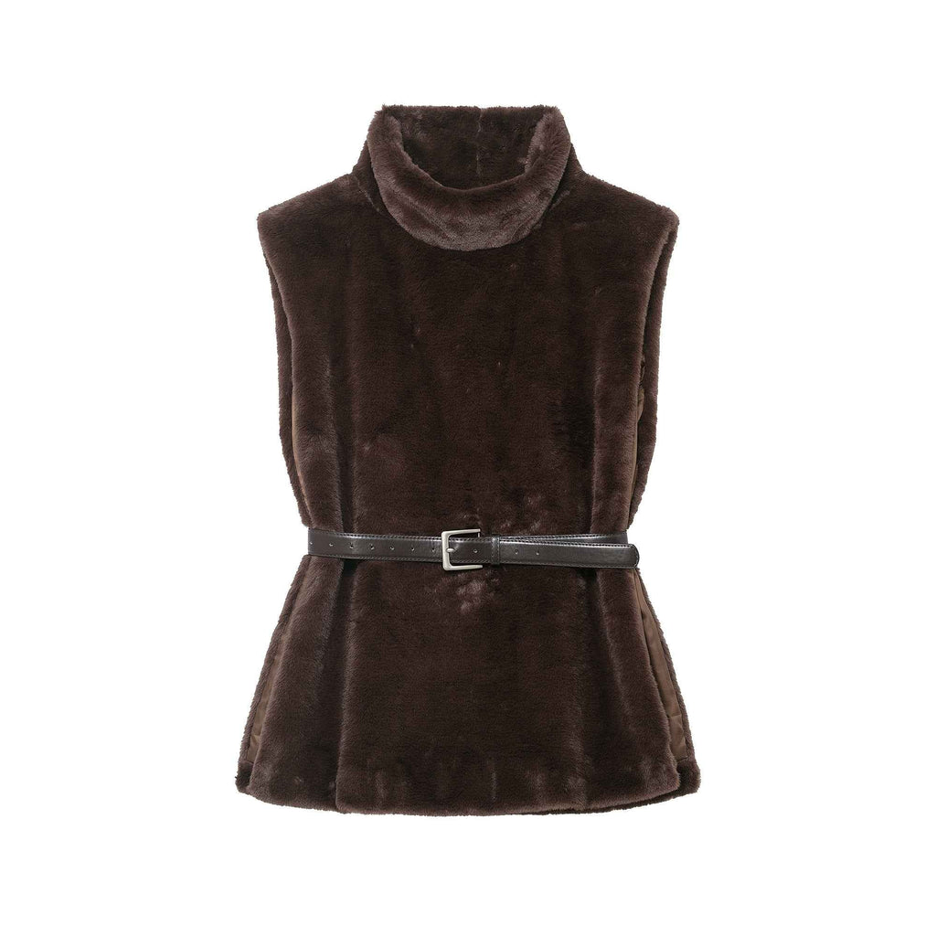 All Match Sleeveless Series Turtleneck Faux Fur Sweater Vest