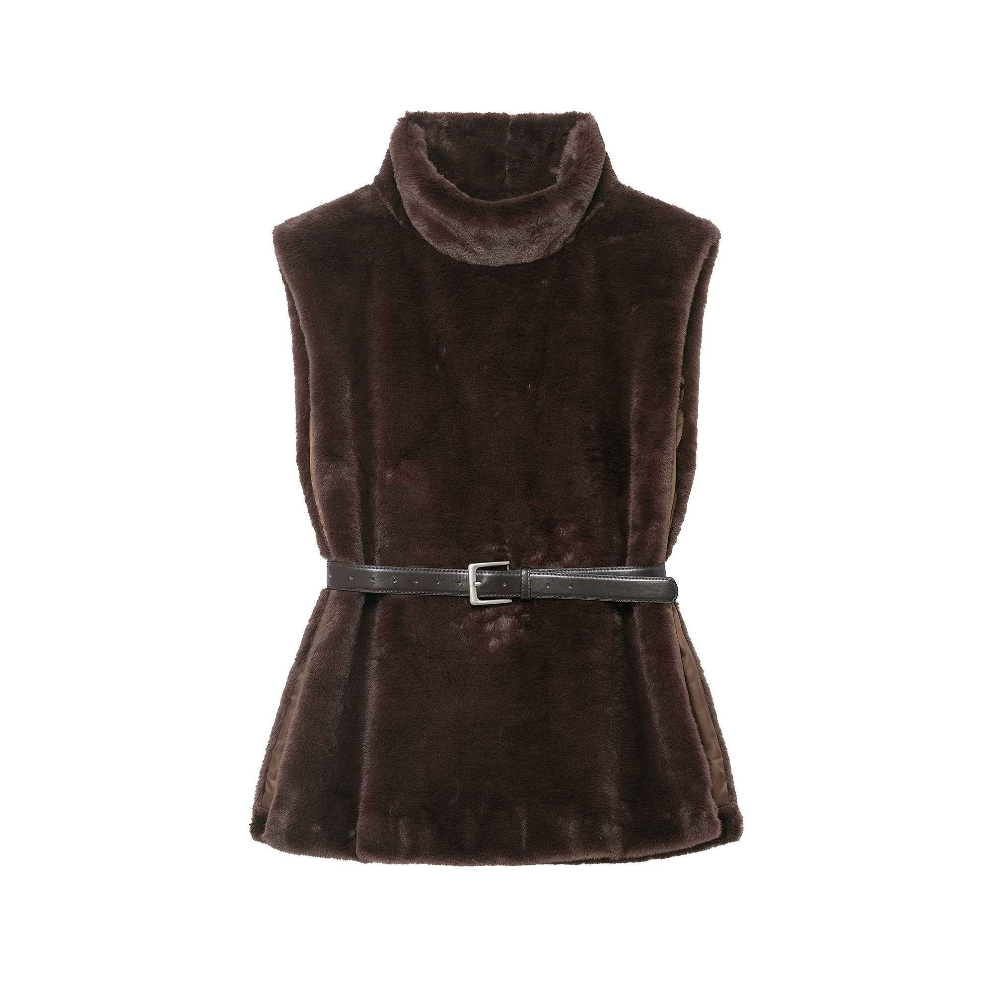 All Match Sleeveless Series Turtleneck Faux Fur Sweater Vest