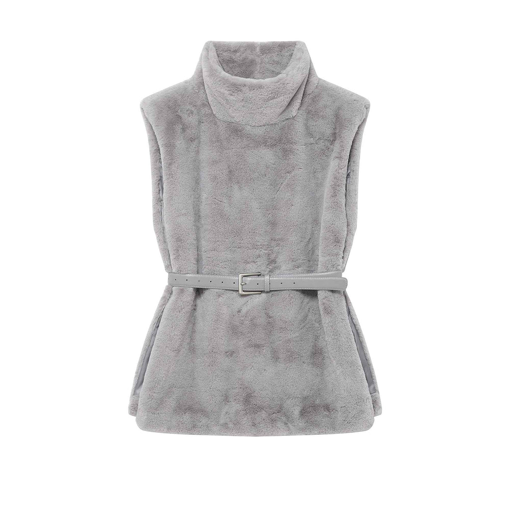 All Match Sleeveless Series Turtleneck Faux Fur Sweater Vest