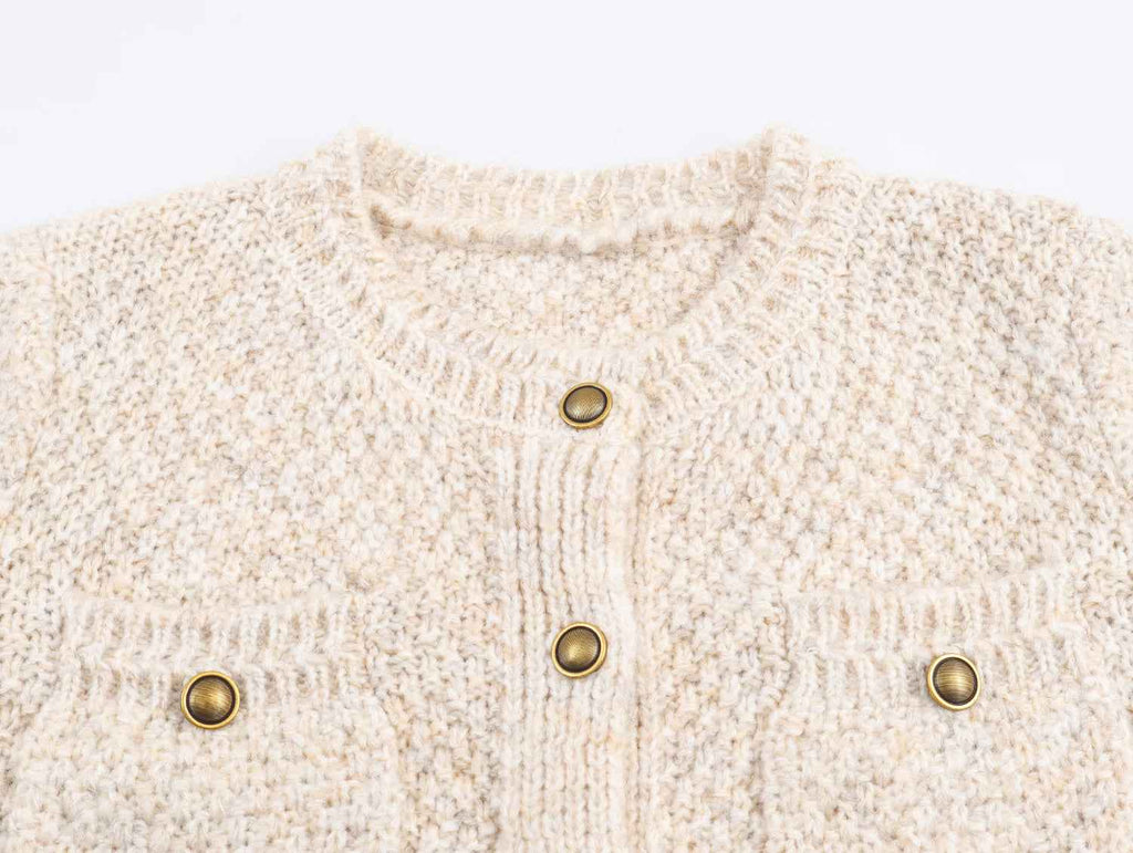Special Yarn Blended Classic Button Long Sleeve Knitted Cardigan