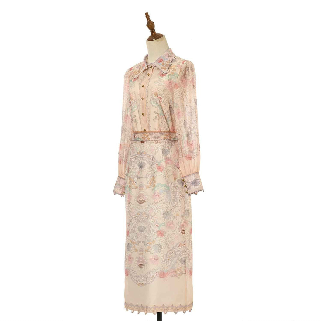 Women's Floral Patterned Blouse and Skirt Two Piece Sets