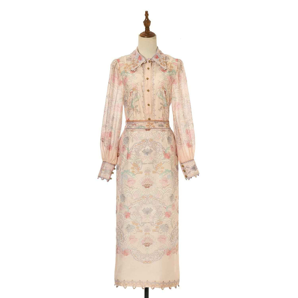 Women's Floral Patterned Blouse and Skirt Two Piece Sets