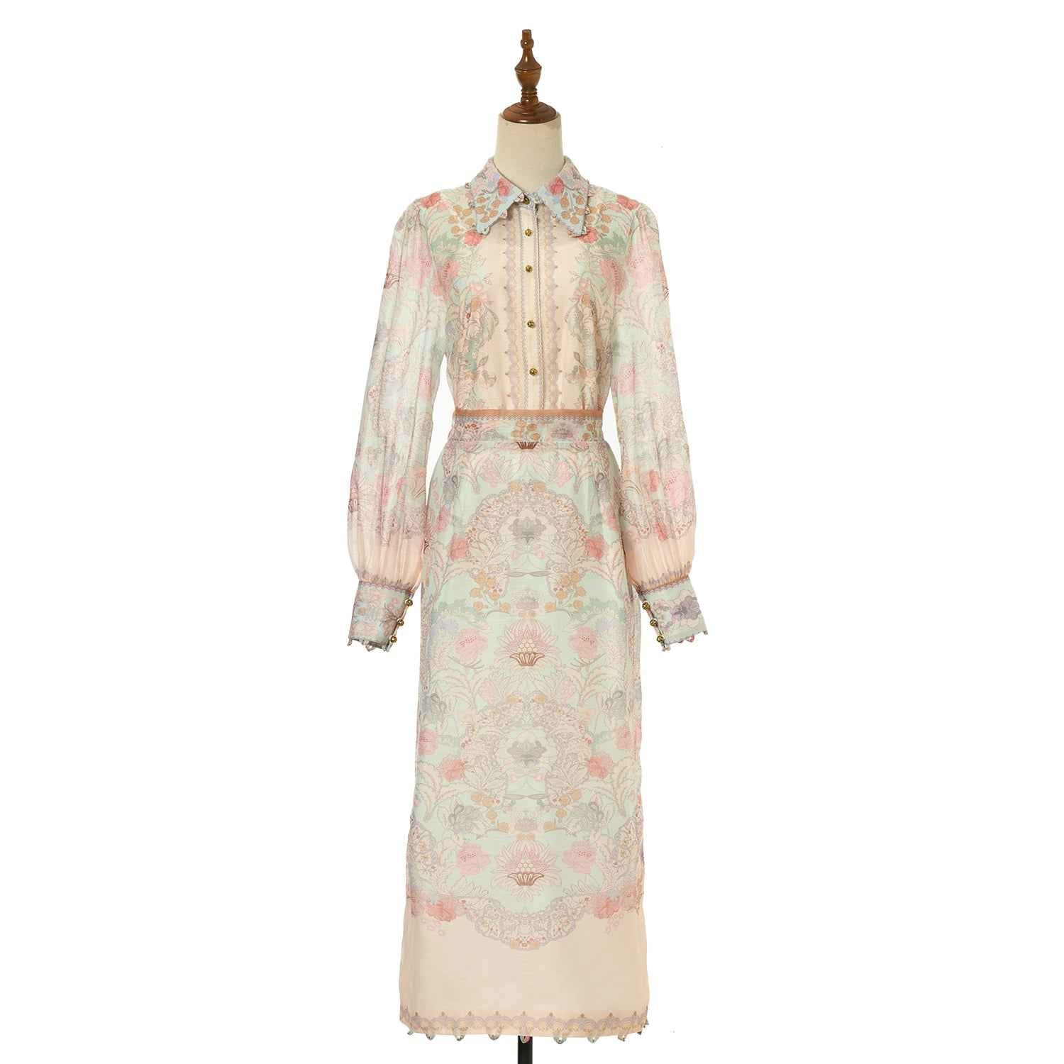 Women's Floral Patterned Blouse and Skirt Two Piece Sets