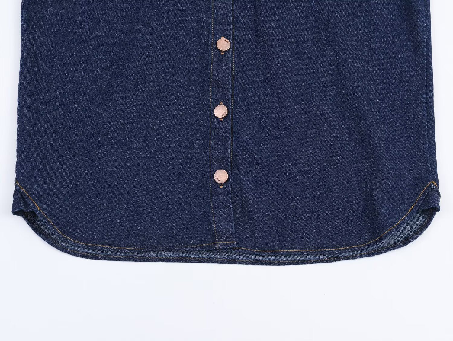 Dark Blue Denim Blouse Polo Collar