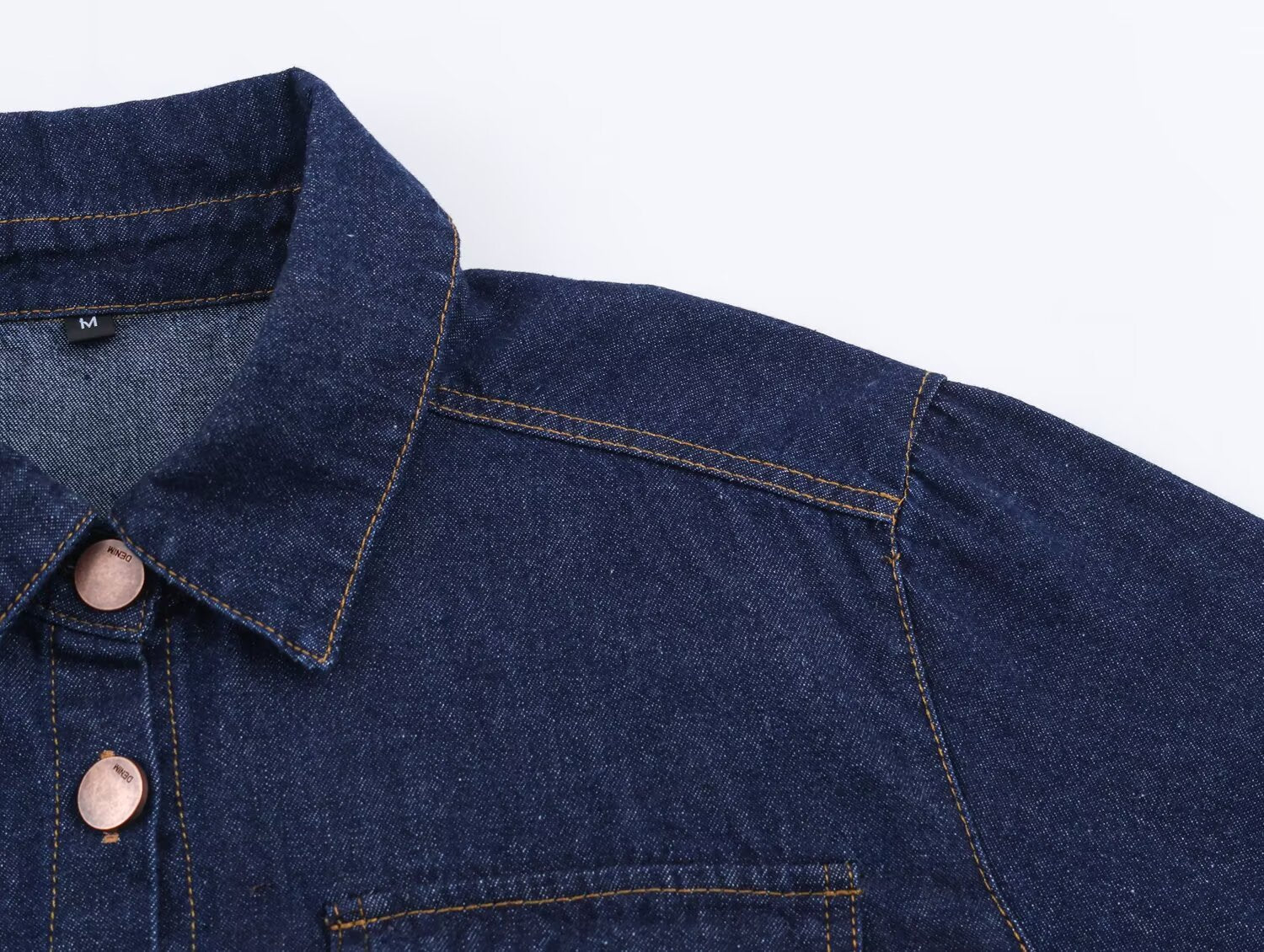 Dark Blue Denim Blouse Polo Collar