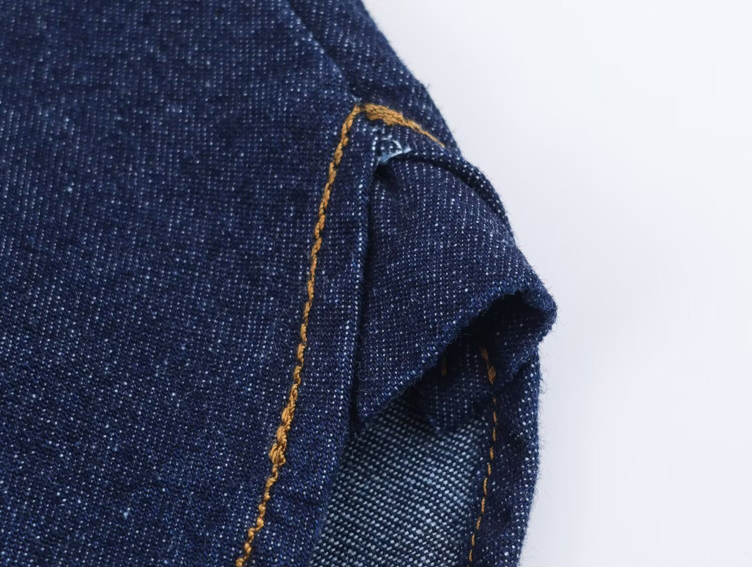Dark Blue Denim Blouse Polo Collar