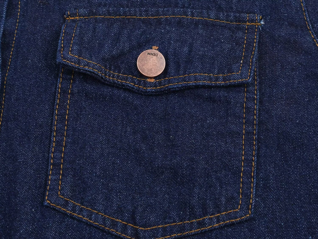 Dark Blue Denim Blouse Polo Collar